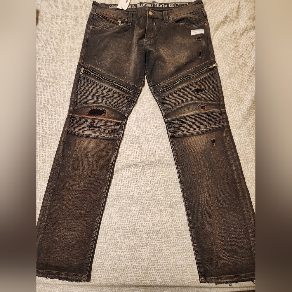 Mens Rock Revival Daviday Moto Jeans 36x32